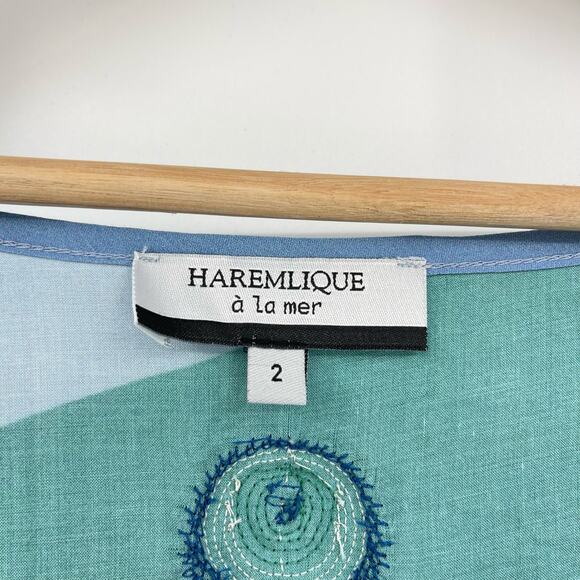Haremlique a la Mer | Oblique Blue Green Evil Eye Striped Kaftan Maxi Coverup M - Picture 4 of 14